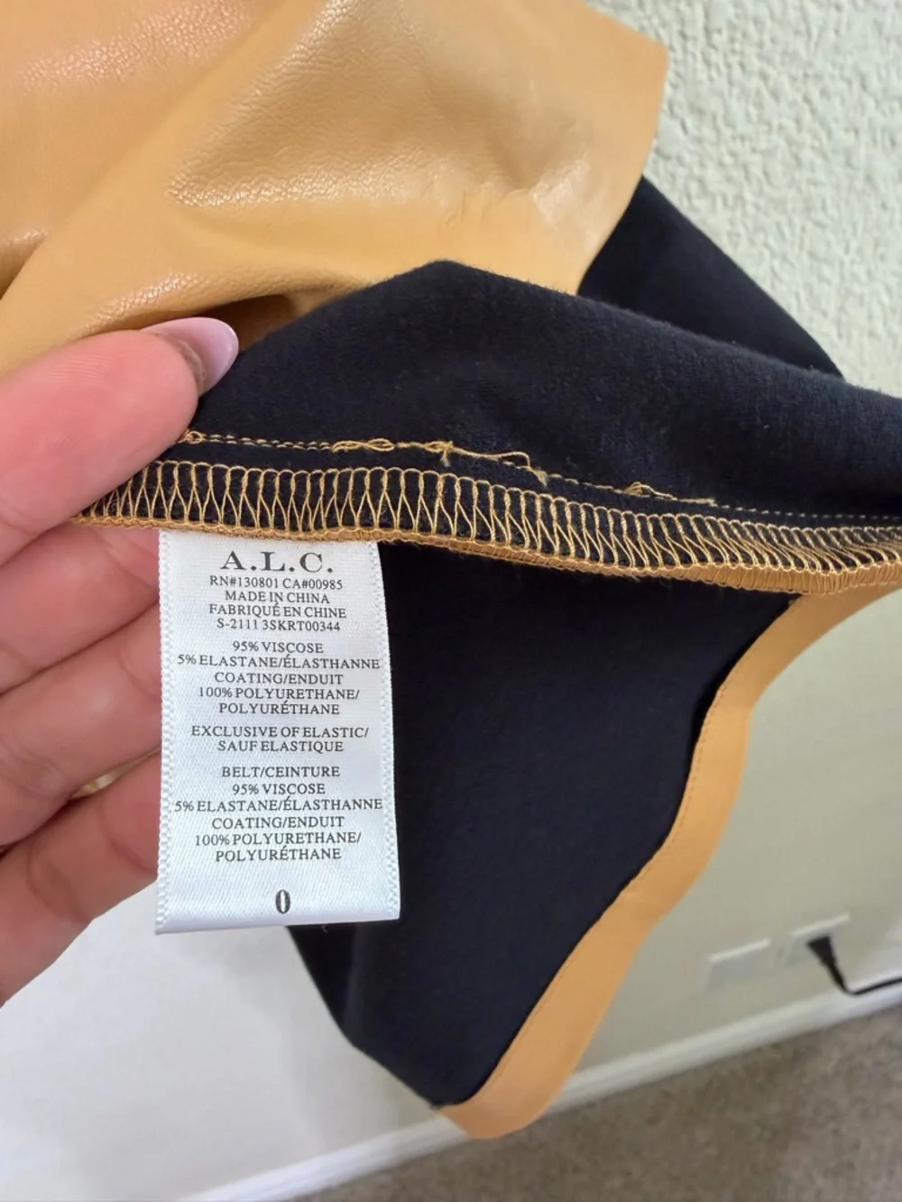 A.L.C. Jenny Smocked Vegan Leather Mini Skirt Tan Women’s Size 0
